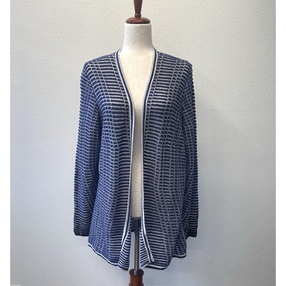 Nic+Zoe Cardigan Sweater Womens Size XL Blue White Stripe Knit Open Front NWT - Picture 1 of 8